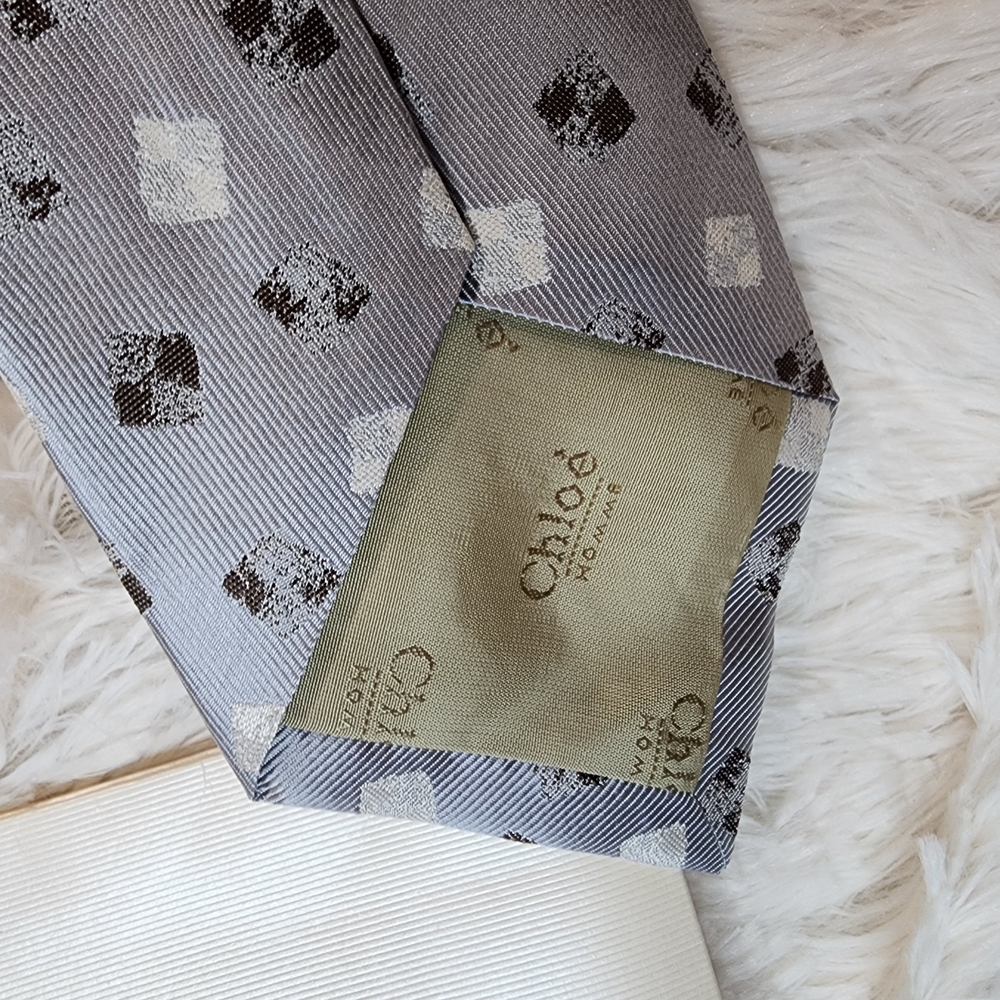 Chloé Blue-Grayish Patterned Silk Scarf - Picture 6 of 10